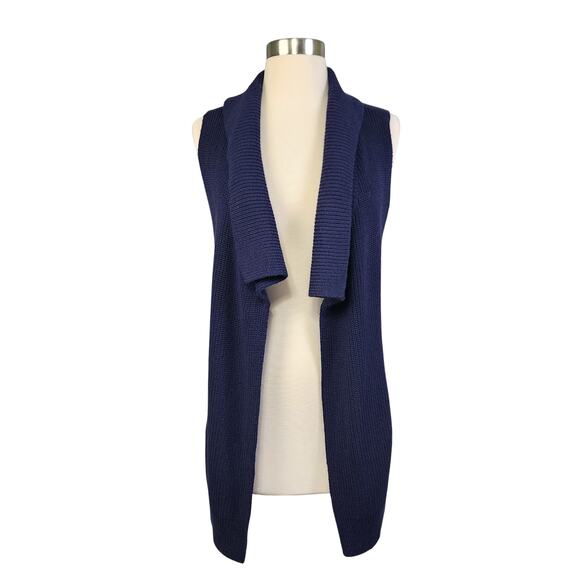 Talbots Womens Open Front Drape Cardigan Vest Size Small Petite Navy Blue Knit - Picture 2 of 9